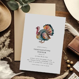 Invitation Dîner de Thanksgiving de dinde à l'aquarelle minim