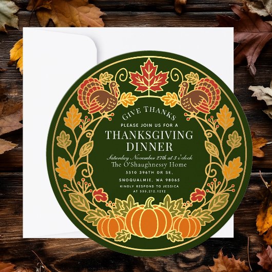 Invitation Dîner de Thanksgiving de dinde de citrouille d'aut