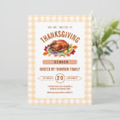 Invitation Dîner de Thanksgiving de dinde rustique Gingham au (Debout devant)