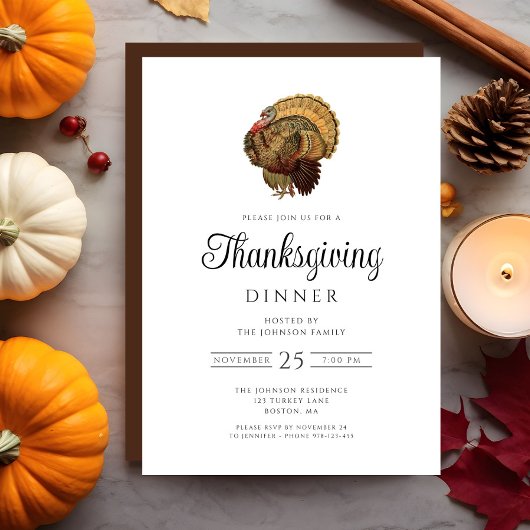 Invitation Dîner de Thanksgiving de dinde vintage