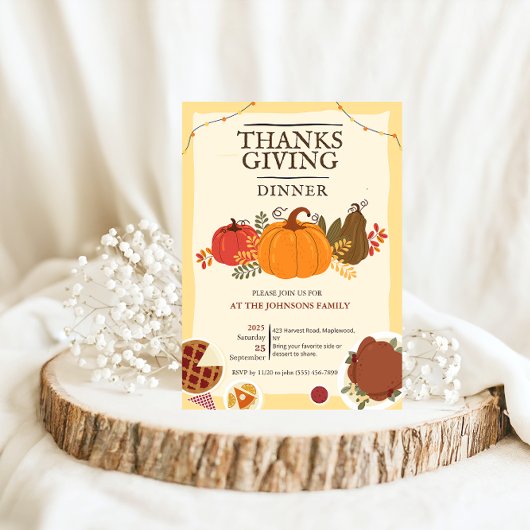 Invitation Dîner de Thanksgiving de la dinde rustique à la ci