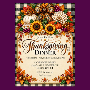 Invitation Dîner de Thanksgiving de récolte automnale élégant