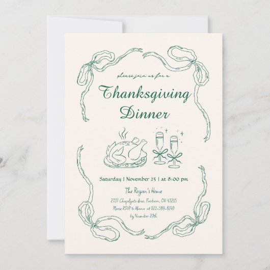 Invitation Dîner de Thanksgiving Dessin à Main Doodle Fantais (Devant)