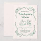 Invitation Dîner de Thanksgiving Dessin à Main Doodle Fantais (Devant / Derrière)
