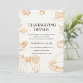 Invitation Dîner de Thanksgiving dessiné à la main à l'orange (Debout devant)