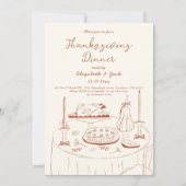 Invitation Dîner de Thanksgiving dessiné à la main Orange & C (Devant)