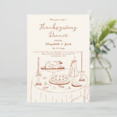 Invitation Dîner de Thanksgiving dessiné à la main Orange & C (Debout devant)