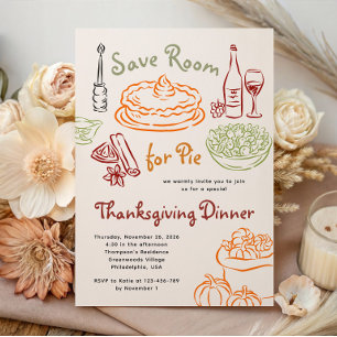 Invitation Dîner de Thanksgiving dessiné à la main Sauvegarde