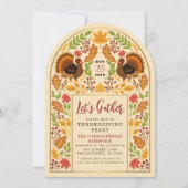 Invitation Dîner de Thanksgiving Dinde & Arche de feuilles d' (Devant)