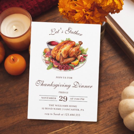 Invitation Dîner de Thanksgiving Dinde Automne Moderne Chic