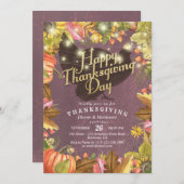 Invitation Dîner de Thanksgiving Dinde Citrouilles et feuille (Devant / Derrière)