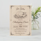 Invitation Dîner de Thanksgiving Dinde Rustique Vintage Autom (Debout devant)