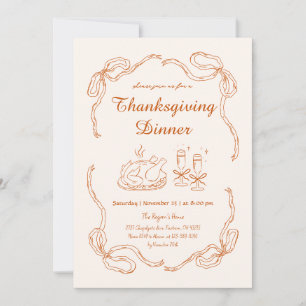 Invitation Dîner de Thanksgiving Doodle Dessin à la Main Drôl