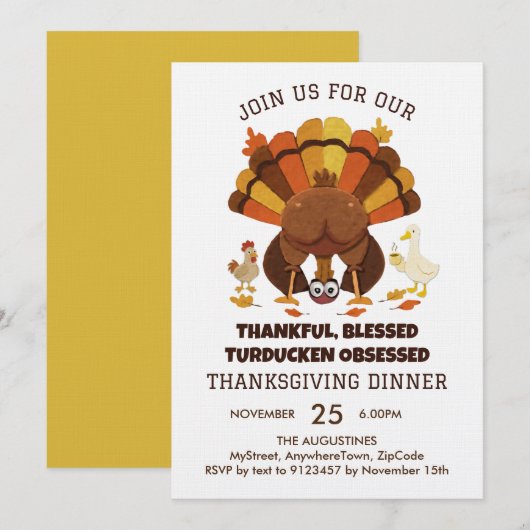 Invitation Dîner de Thanksgiving drôle de Turducken (Devant / Derrière)