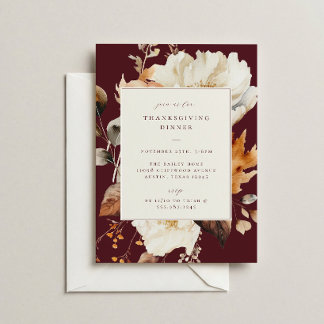 Invitation Dîner de Thanksgiving élégant avec fleurs d'automn