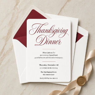 Invitation Dîner de Thanksgiving élégant écriture bordeaux
