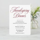 Invitation Dîner de Thanksgiving élégant écriture bordeaux (Debout devant)