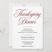 Invitation Dîner de Thanksgiving élégant écriture bordeaux (Devant)