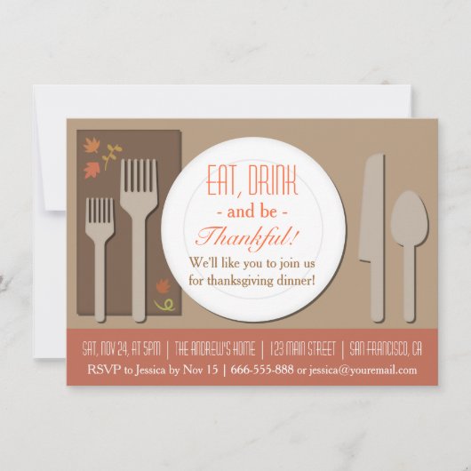 Invitation Dîner de Thanksgiving élégant et moderne (Devant)