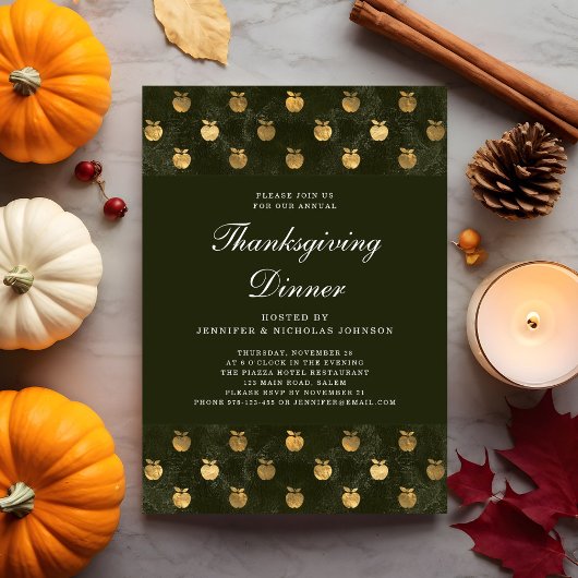 Invitation Dîner de Thanksgiving élégant et vert