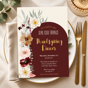 Invitation Dîner de Thanksgiving Élégant Floral Donnez Grâce