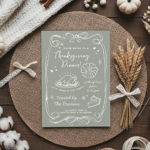 Invitation Dîner de Thanksgiving élégant vert sauge
