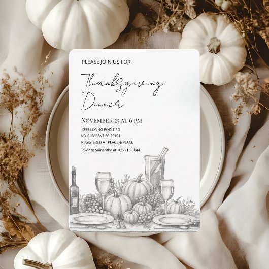 Invitation Dîner de Thanksgiving en écriture élégante