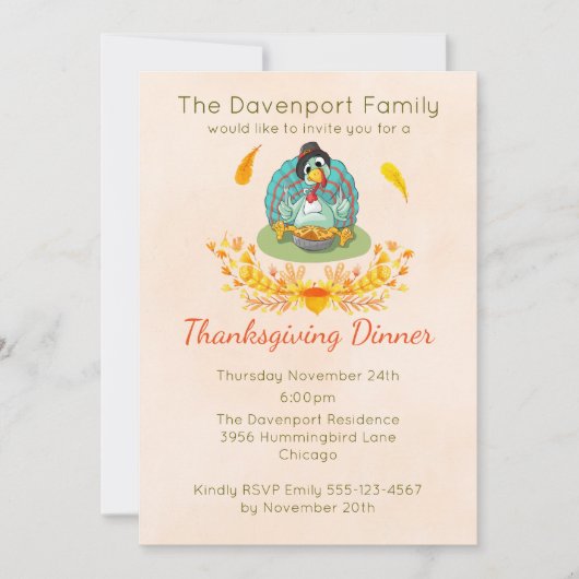 Invitation Dîner de Thanksgiving Fête de la dinde Repas de ta (Devant)