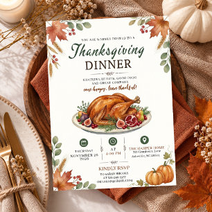 Invitation Dîner de Thanksgiving Fête Friendsgiving poulet