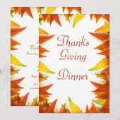 Invitation Dîner de Thanksgiving Feuilles d'automne Double fa (Devant / Derrière)