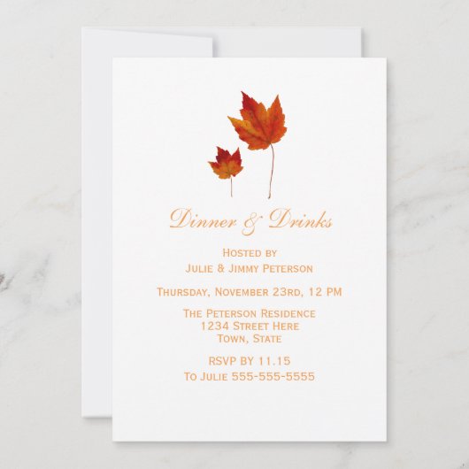 Invitation Dîner de Thanksgiving Feuilles d'érable d'automne (Dos)