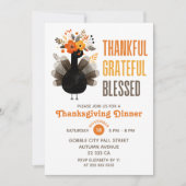 Invitation Dîner de Thanksgiving Fleurs d'automne Dinde à l'a (Devant)