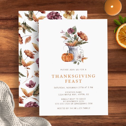 Invitation Dîner de Thanksgiving floral