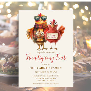 Invitation Dîner de Thanksgiving Friendsgiving Dinde Mignonne