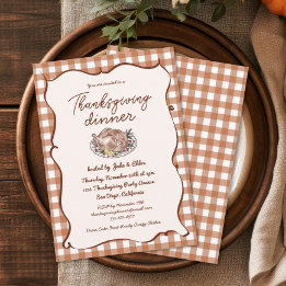 Invitation Dîner de Thanksgiving Gingham Automnal Rustique