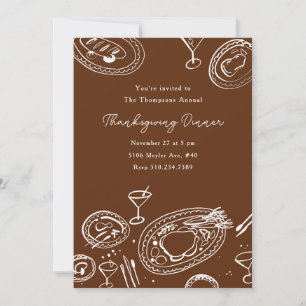 Invitation Dîner de Thanksgiving illustré pour les fêtes