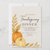 Invitation Dîner de Thanksgiving Lin rustique de citrouille (Devant)