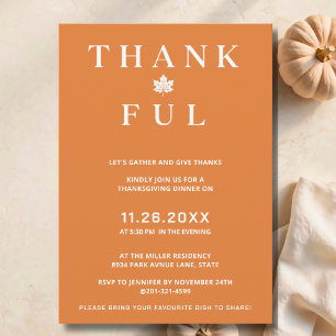 Invitation Dîner de Thanksgiving Minimal Merci Chaud Ambre