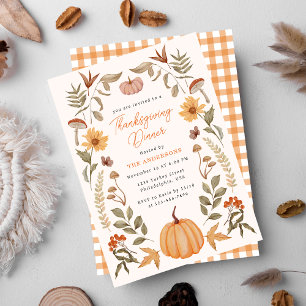 Invitation Dîner de Thanksgiving moderne Citrouille et feuill