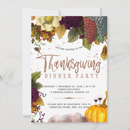 Invitation Dîner de Thanksgiving moderne rustique de récolte (Devant)