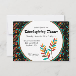 Invitation Dîner de Thanksgiving Motif de feuille d'automne c