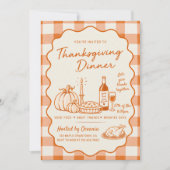 Invitation Dîner de Thanksgiving Orange Gingham (Devant)
