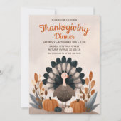 Invitation Dîner de Thanksgiving pastel avec dinde et feuilla (Devant)