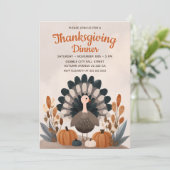 Invitation Dîner de Thanksgiving pastel avec dinde et feuilla (Debout devant)