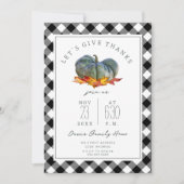 Invitation Dîner de Thanksgiving Plaid Citrouille Gourd Feuil (Devant)