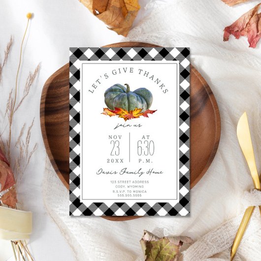Invitation Dîner de Thanksgiving Plaid Citrouille Gourd Feuil