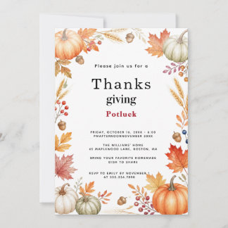 Invitation Dîner de Thanksgiving Potluck à la Campagne avec C