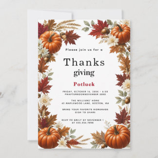 Invitation Dîner de Thanksgiving Potluck à l'automne avec cit