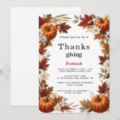 Invitation Dîner de Thanksgiving Potluck à l'automne avec cit (Devant / Derrière)