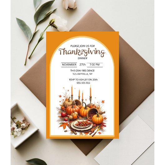 Invitation Dîner de Thanksgiving rustique